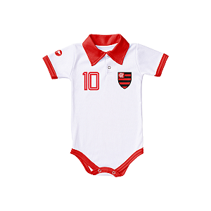 Body Polo Bebê Flamengo Branco Nº 10 Oficial Torcida Baby