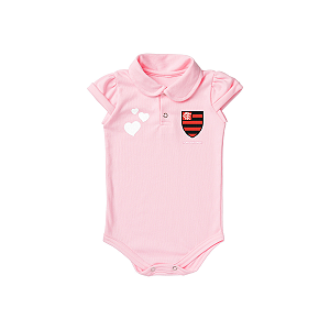 Body Polo Bebê Flamengo Rosa Feminino Oficial Torcida Baby