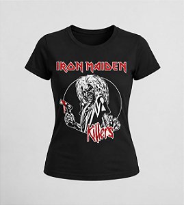 Baby look da banda Iron Maiden com arte inspirada no álbum Killers