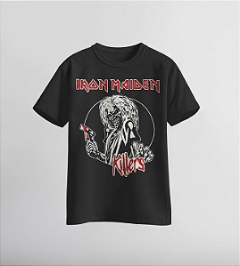 Camiseta da banda Iron Maiden com arte inspirada no álbum Killers