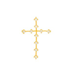 Pingente de cruz ouro 18k pedras palito
