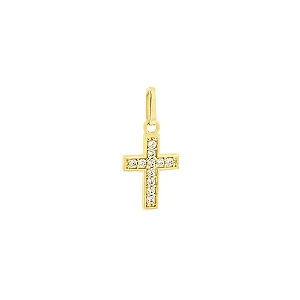 Pingente cruz de ouro 18k cravejada pequena
