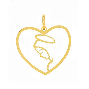 Pingente de Nossa Senhora Aparecida coração ouro 18k