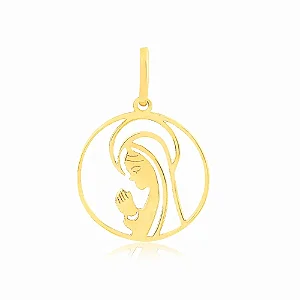 Pingente Nossa Senhora Aparecida ouro 18k redonda XVI