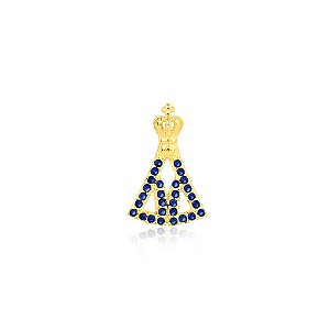 Pingente de ouro 18k Nossa Senhora Aparecida com pedras cravejadas