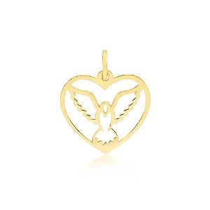 Pingente de ouro 18k coração com Espírito Santo