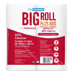 PAPEL HIGIÊNICO ROLÃO FOLHA SIMPLES 300m - CIA CANOINHAS - 8 rolos