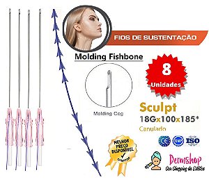 Fios de Sustentacão Sculpt Fishbone Molding 18G x 100mm Ponta Romba Cânula W(8 peças) - Loyoderm