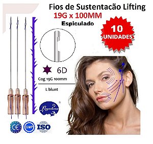 Fios de Sustentação Cog 6D 19Gx100mm Espiculados Ponta Romba W Canulado (10 peças) Loyoderm
