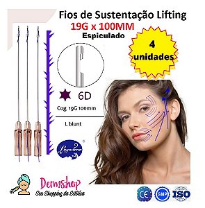 Fios de Sustentacao 6D 19G x 100mm Ponta Romba Cânula W Blunt (4 peças) Loyoderm
