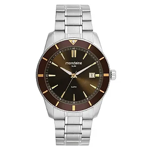 Relógio Mondaine Quartz Slim 32947G0MVNE2 Marrom e Prata