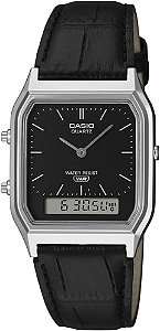 RELOGIO CASIO ANADIGI PRETO COURO PRETO AQ-230EL-1ADF