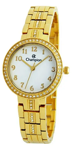 Relogio Feminino Dourado Champion Pedras Branco Cf24448hpc