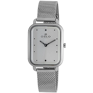 Relógio Feminino OsloSlim Quadrado Prateado Pulseira Telinha