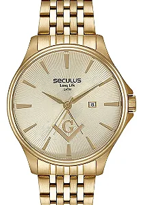 Relógio Seculus Masculino Maçonaria Dourado 44201gp Svda1