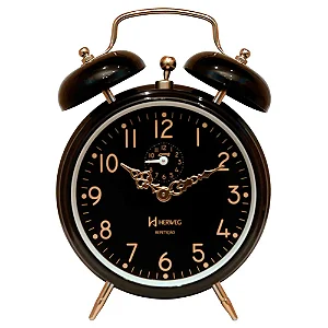 Relógio Despertador Mecânico A Cordas Preto Herweg 2385-034