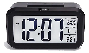 RELÓGIO DESPERTADOR DIGITAL HERWEG 2988-034 PRETO
