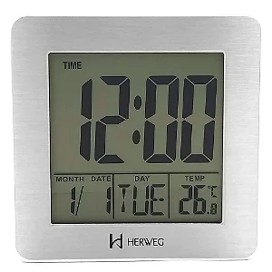 Relógio Despertador HERWEG digital branco quadrado 2985-021