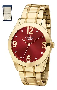 Kit Relógio Champion Ch24268c Dourado Cor do fundo Vermelho