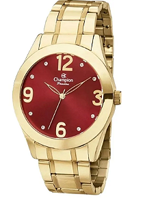 RELÓGIO CHAMPION FEMININO DOURADO MOSTRADOR VERMELHO CH24268I
