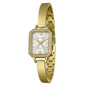 Relógio Lince Quadrado Pulseira Aço Dourado Lqgh297l23 S2kx