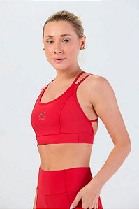 Top com Bojo e Alças com Trançador Poliamida Vermelho Rubro MC Fitness