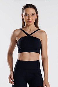 Top Alças Cruzadas na Frente Poliamida Preto MC Fitness