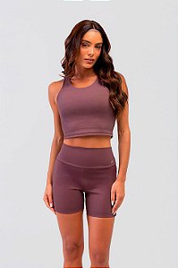 Top Cropped Regata Poliamida Canelada Marrom Café MC Fitness