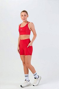 Bermuda com Bolso Lateral e Recortes Poliamida Vermelho Rubro MC Fitness