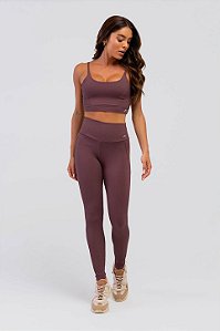 Legging Canelada Push Up Poliamida Marrom Café MC Fitness