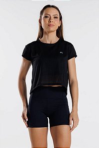 Blusa Cropped Furadinho Dry Preto MC Fitness