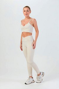 Legging Cintura Fina Poliamida Bege Tapioca MC Fitness