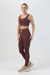 Legging Push Up Bicolor com Listra Poliamida Marrom Café MC Fitness
