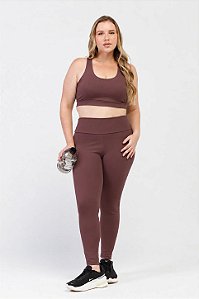 Legging Cintura Alta Poliamida Plus Size Marrom Café MC Fitness