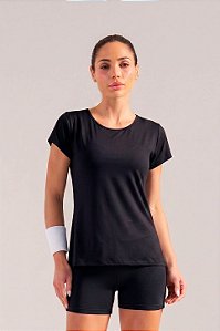 Blusa Baby Tee Microfibra Preto MC Fitness