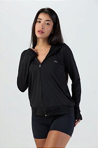 Jaqueta com Capuz Microfibra e Furadinho Dry Preto MC Fitness