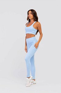 Legging Push Up com Bolso Poliamida Azul Frozen MC Fitness