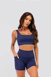 Bermuda Runner com Porta-Chave Poliamida Azul Marinho MC Fitness