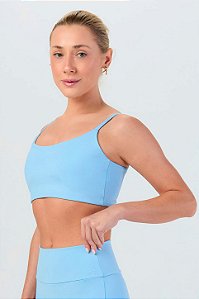 Top Alça Fina Sem Cós Poliamida Azul Frozen MC Fitness