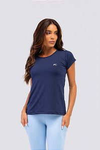 Blusa Baby Tee Microfibra Azul Marinho MC Fitness