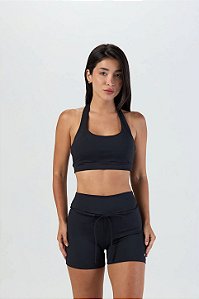 Bermuda Cós Alto com Amarração Poliamida Preto MC Fitness