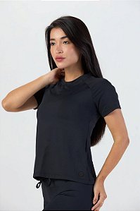 Blusa Manga Curta Raglan Ice Touch Preto MC Fitness
