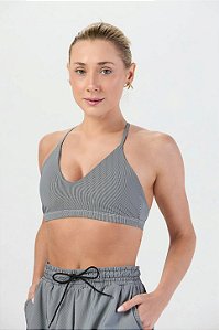Top Listrado com Alças Cruzadas Malha Urban Preto MC Fitness