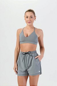 Shorts Runner Listrado com Bolso Malha Urban Preto MC Fitness