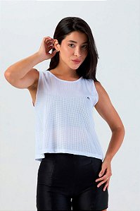 Regata Cropped Furadinho Dry Branco MC Fitness