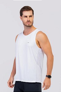 Regata Masculina com Recorte Microfibra e Furadinho Dry Branco MC Fitness