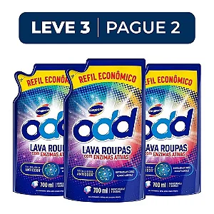 Kit Lava Roupas Líquido ODD Refil 700ml - Leve 3 Pague 2