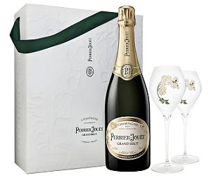 KIT CHAMPAGNE PERRIER-JOUËT GRAND BRUT - 750ml + 2 TAÇAS PERSONALIZADAS + CAIXA PRESENTE