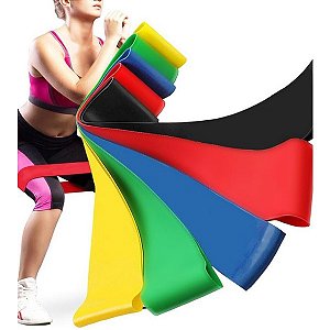 kit 5 Faixas Elástica de Resistência para Yoga Pilates Treino Academia