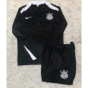Conjunto de Frio Agasalho Timão Preto Masculina